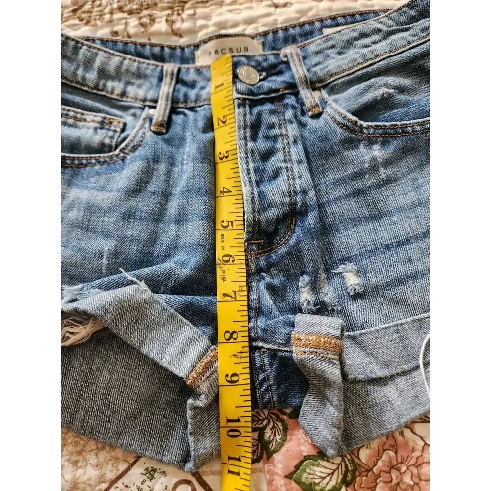 Pacsun Women's Distressed Girlfriend Shorts  Blue Denim‎ Cotton Size 23
